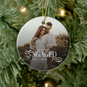Erstes Weihnachten Verlobt Chic Paare Foto Keramik Ornament