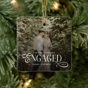 Erstes Weihnachten verlobt Chic Paare Foto Keramikornament