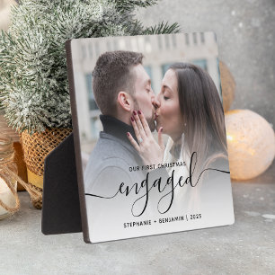 Erstes Weihnachten verlobt Foto Black Script Fotoplatte