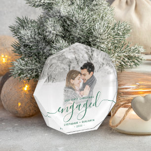 Erstes Weihnachten verlobt Foto Pine Green Schrift