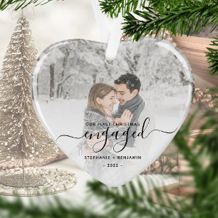 Erstes Weihnachten verlobt Foto Schwarze Schrift H Ornament