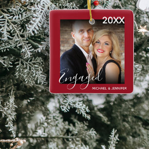 Erstes Weihnachten verlobt Foto Weihnachtsbaum Keramikornament