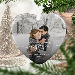 Erstes Weihnachten verlobt Foto Weiße Schrift Herz Ornament