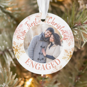 Erstes Weihnachten Verlobt Gold Rosé Schneeflocken Ornament
