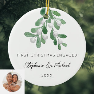 Erstes Weihnachten Verlobt Mistelzweig Foto Keramik Ornament