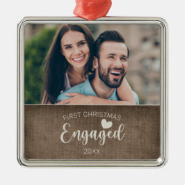 Erstes Weihnachten Verlobt Rustikales Jute Foto Ornament Aus Metall