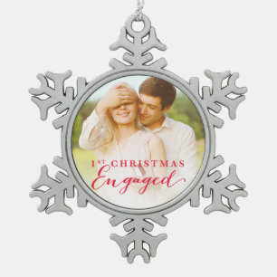 Erstes Weihnachten verlobt Urlaubsfoto Schneeflocken Zinn-Ornament