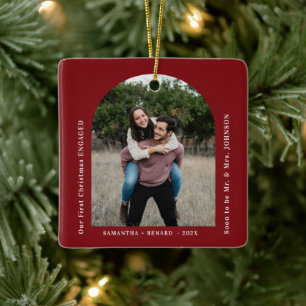 Erstes Weihnachten Verlobtes Paar Foto-Bogen Keramikornament