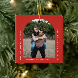Erstes Weihnachten Verlobtes Paar Foto-Bogen Keramikornament