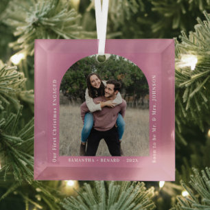 Erstes Weihnachten Verlobtes Paar Foto Bogen Ornament Aus Glas