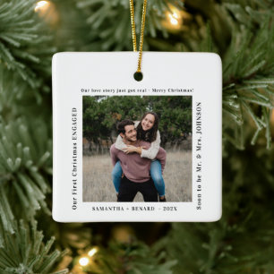 Erstes Weihnachten verlobtes Paar Foto Keramikornament