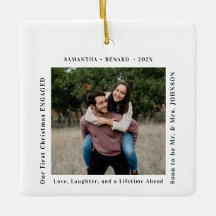 Erstes Weihnachten verlobtes Paar Foto Keramikornament