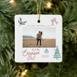 Erstes Weihnachten verlobtes Paar Foto Whimsical Keramikornament