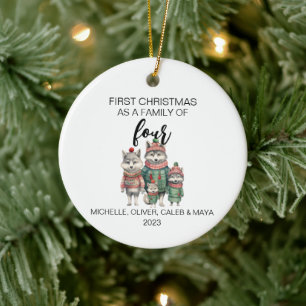 Erstes Weihnachten Wolf Familie zu Viert Keramik Ornament