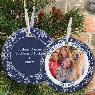 Erstes Weihnachten Zusammen Foto Blaue Schneeflock Keramik Ornament