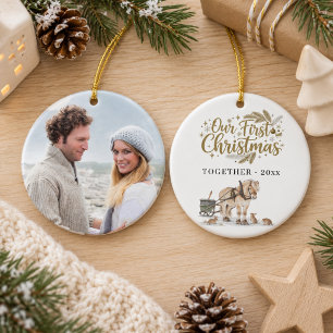 Erstes Weihnachten zusammen Foto Winter Pferd Keramik Ornament