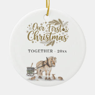 Erstes Weihnachten zusammen Foto Winter Pferd Keramik Ornament