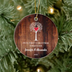 Erstes Weihnachten zusammen Liebesbaum Holz Foto Keramik Ornament