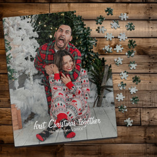 Erstes Weihnachten Zusammen Lustiger Foto Name Puzzle