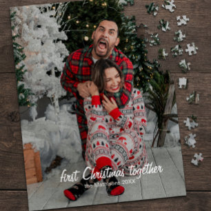 Erstes Weihnachten Zusammen Lustiger Foto Name Puzzle