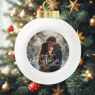 Erstes Weihnachten Zusammen Paar Name Foto Keramik Kugel-Ornament