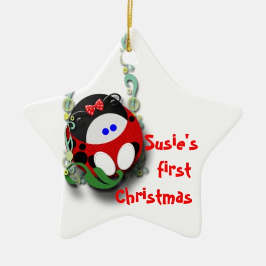 Erstes Weihnachtenladybugette Keramikornament (Vorne)