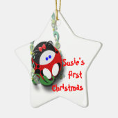 Erstes Weihnachtenladybugette Keramikornament (Links)