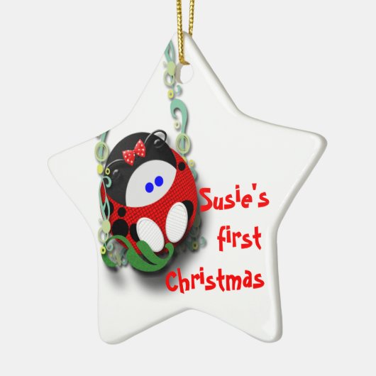 Erstes Weihnachtenladybugette Keramikornament (Links)