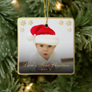Erstes Weihnachts-Baby-Foto Elegante falsche Goldf Keramikornament
