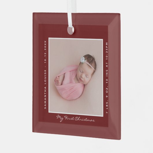 Erstes Weihnachts-Baby-Foto Ornament Aus Glas (Vorderseite links)