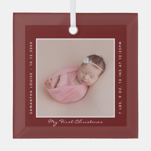Erstes Weihnachts-Baby-Foto Ornament Aus Glas (Vorderseite)