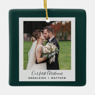 Erstes Weihnachts-Hochzeitspaar-Feiertagsfoto Keramikornament
