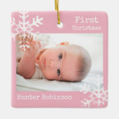 Erstes Weihnachts-Pink-Foto nach Maß mit Schneeflo Keramikornament (Vorderseite)