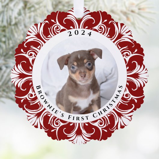 Erstes Weihnachts-Red-Dog-Foto Ornament Karte