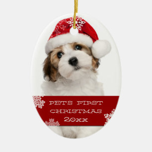 Erstes Weihnachts-Tierfoto-Ornament ROT Keramikornament