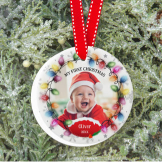 Erstes Weihnachtsbaby 2-seitig mit zwei Fotos Keep Keramik Ornament