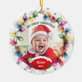 Erstes Weihnachtsbaby 2-seitig mit zwei Fotos Keep Keramik Ornament (Vorne)