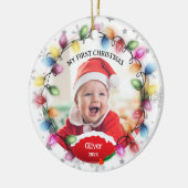 Erstes Weihnachtsbaby 2-seitig mit zwei Fotos Keep Keramik Ornament (Links)