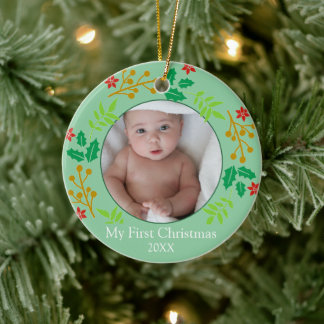 Erstes Weihnachtsbaby-Foto-Feiertagsandenken Keramik Ornament