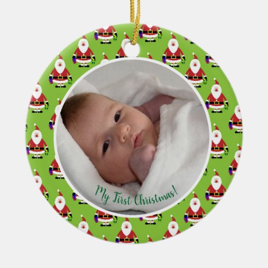 Erstes Weihnachtsbaby-Foto Keramikornament (Vorne)