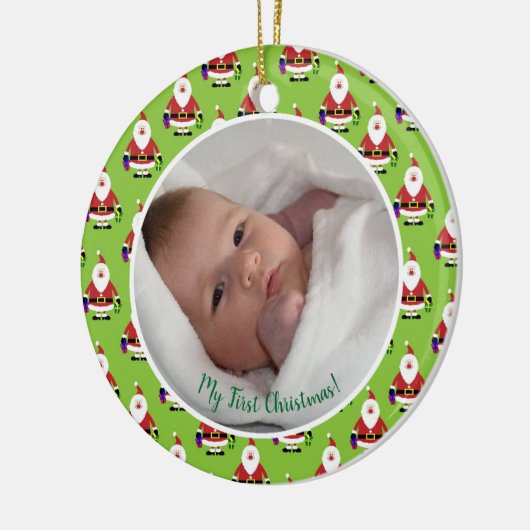 Erstes Weihnachtsbaby-Foto Keramikornament (Links)