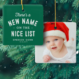 Erstes Weihnachtsbaby Foto niedlich grün Keramikornament