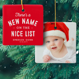 Erstes Weihnachtsbaby Foto niedlich rot Keramikornament