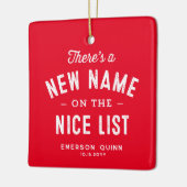 Erstes Weihnachtsbaby Foto niedlich rot Keramikornament (Links)