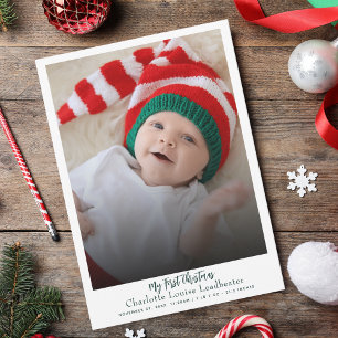 Erstes Weihnachtsbaby Geburtsfoto Modern Feiertagskarte