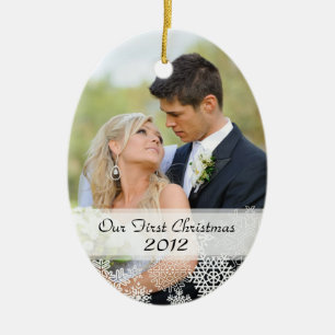 Erstes Weihnachtsbaumanhänger-Paar mit Foto Keramikornament