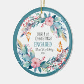 Erstes Weihnachtsblumendatum Verlobtes Foto Keramik Ornament (Links)