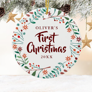 Erstes Weihnachtsferien-Blumen-Baby-Foto Keramik Ornament