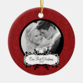 Erstes Weihnachtsfest Foto Ornament Red Damask (Vorne)