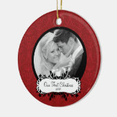 Erstes Weihnachtsfest Foto Ornament Red Damask (Links)